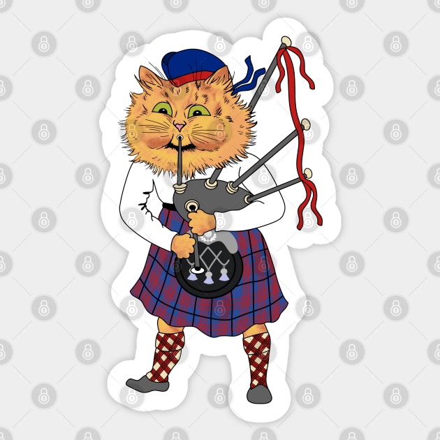 Scottish Bagpipe Playing Cat Sticker by KarwilbeDesigns